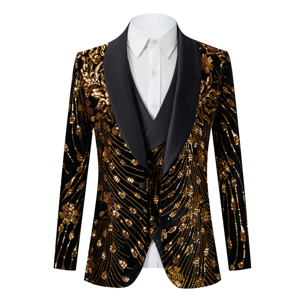 Floral Royal Gold Sequin Tuxedo 2 Piece M8057