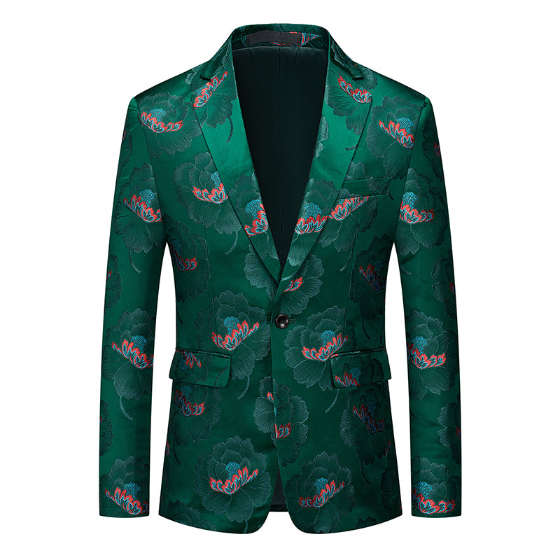 Elegant Green Floral Men Blazer S8684