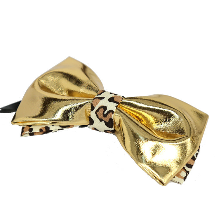 Nœud papillon doré imprimé léopard T2003