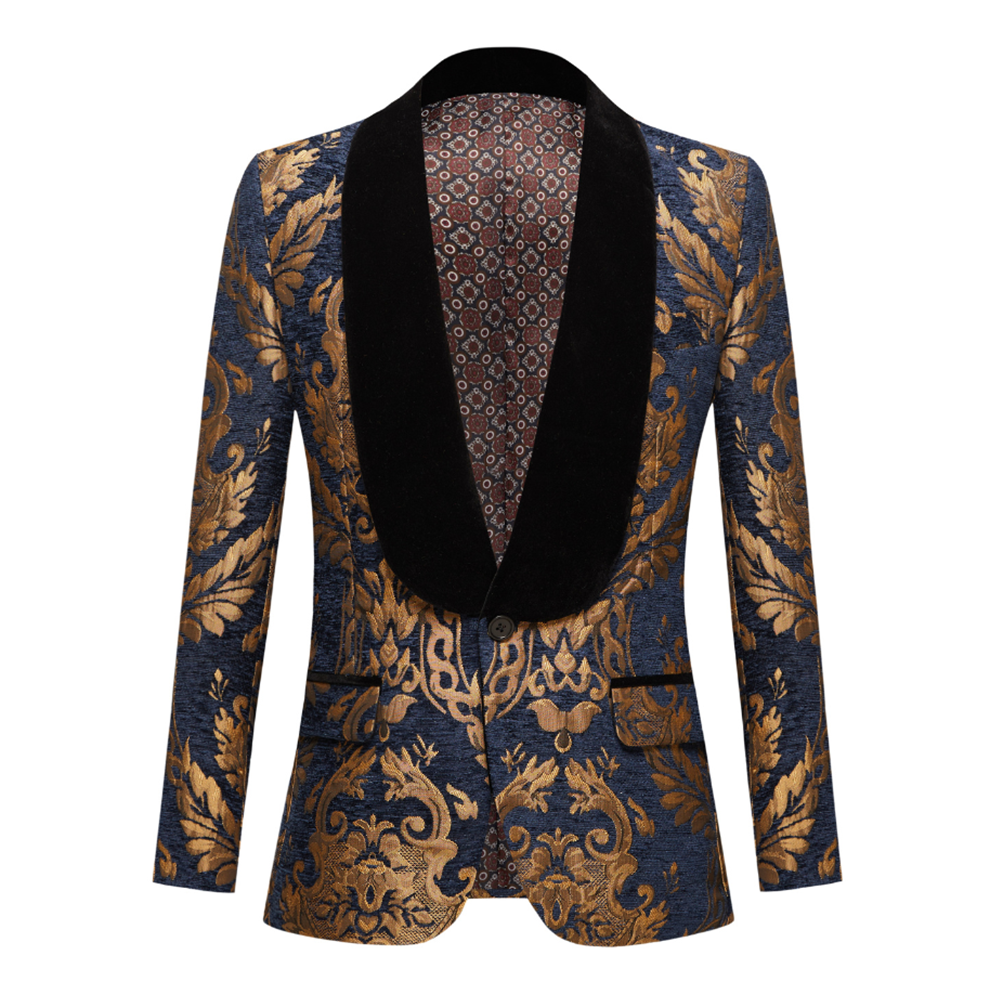 Navy Blue With Golden Floral Tuxedo M8075