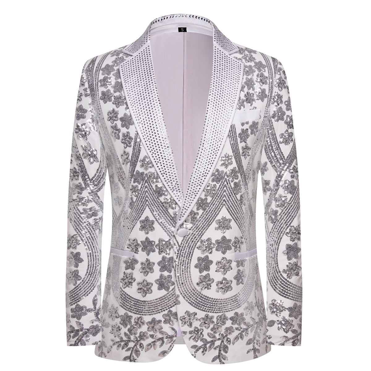 White Sparkling Sequin Men Blazer S8661