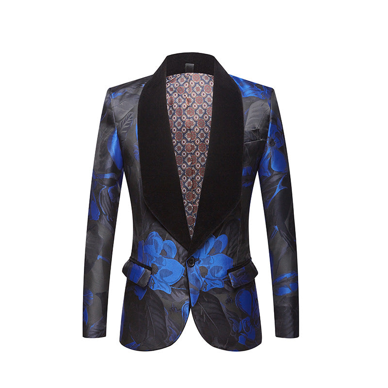 Blue Floral Painted Jacquard 3 Piece Suit S8503