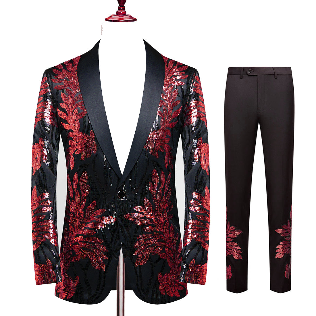 Sequin Red Leaves Embroidery Suit S8324