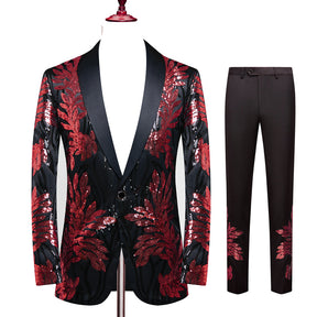 Sequin Red Leaves Embroidery Suit S8324