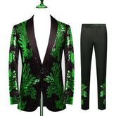 Costume brodé de feuilles vertes à paillettes S8325 