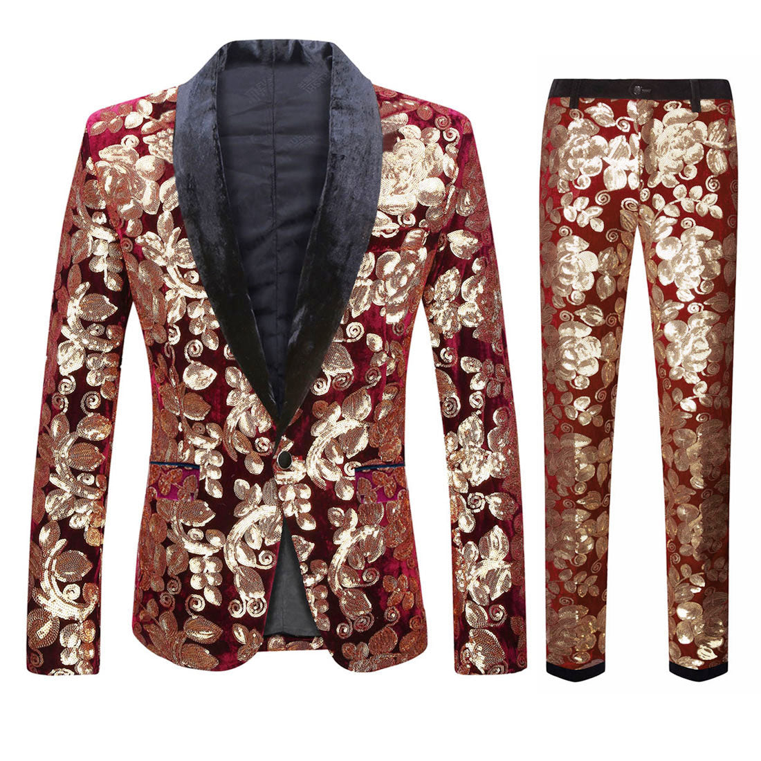 Lustrous Velvet Sequin Patterns Suit S8055-6