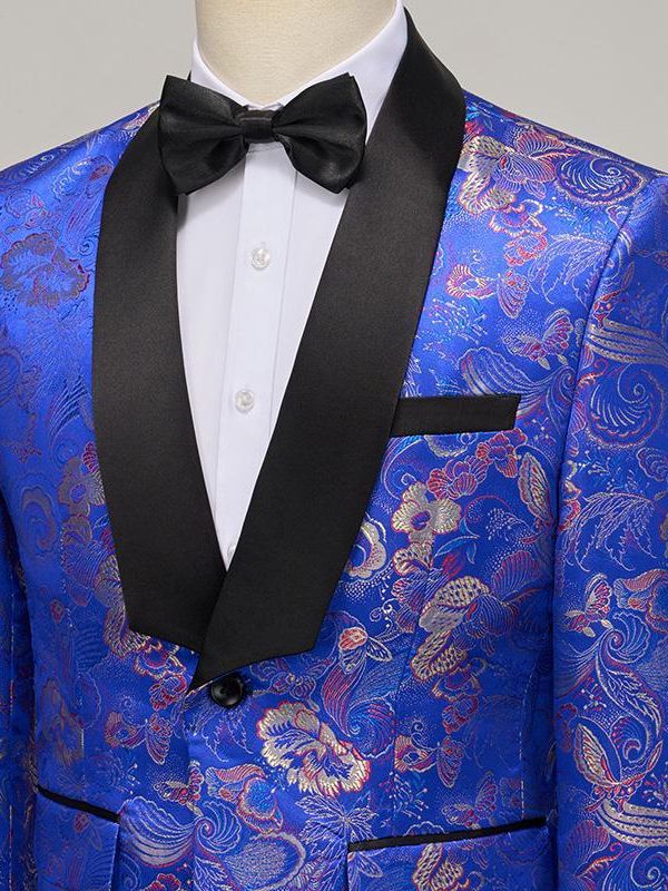 Blue Flower Jacquard Suit S8306