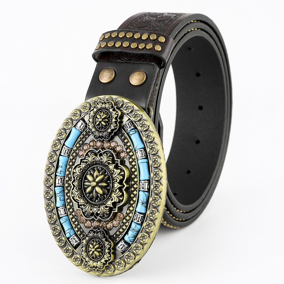 Ceinture en cuir turquoise Western Cowboy B5014