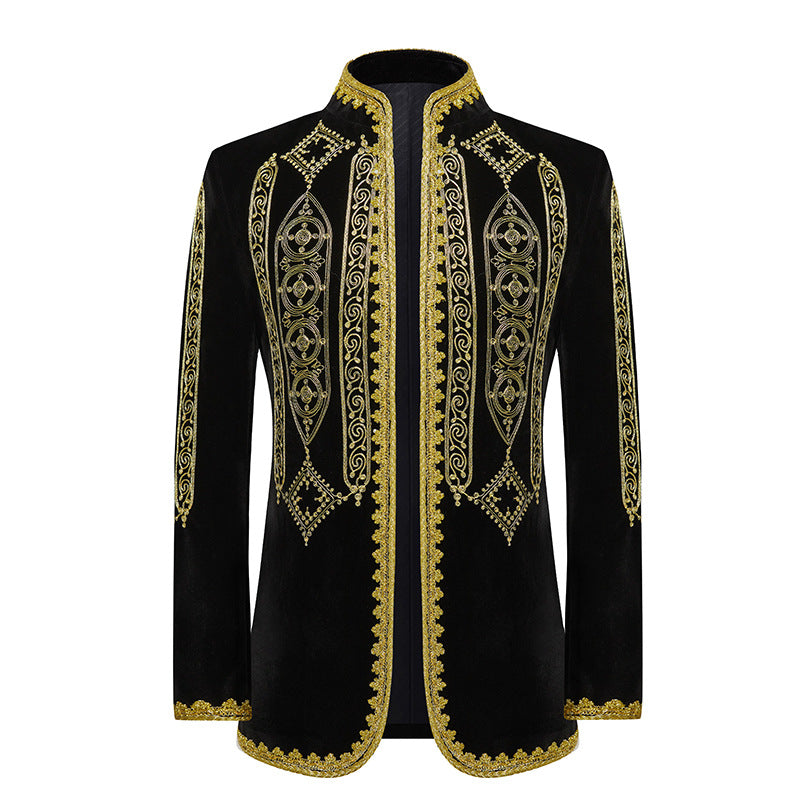 Stand Collar Embroidery Velvet Jacket S8323