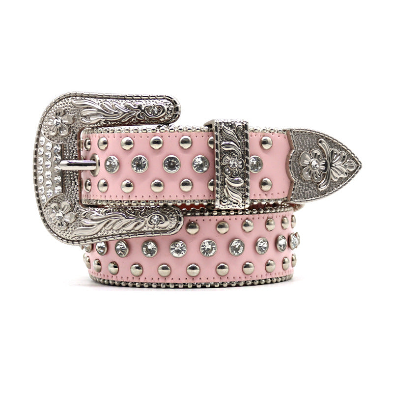 Ceinture Strass Rivetée Rose B4025