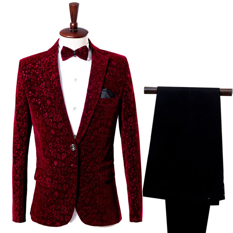 Wine Red Hidden Flower Suit S8418