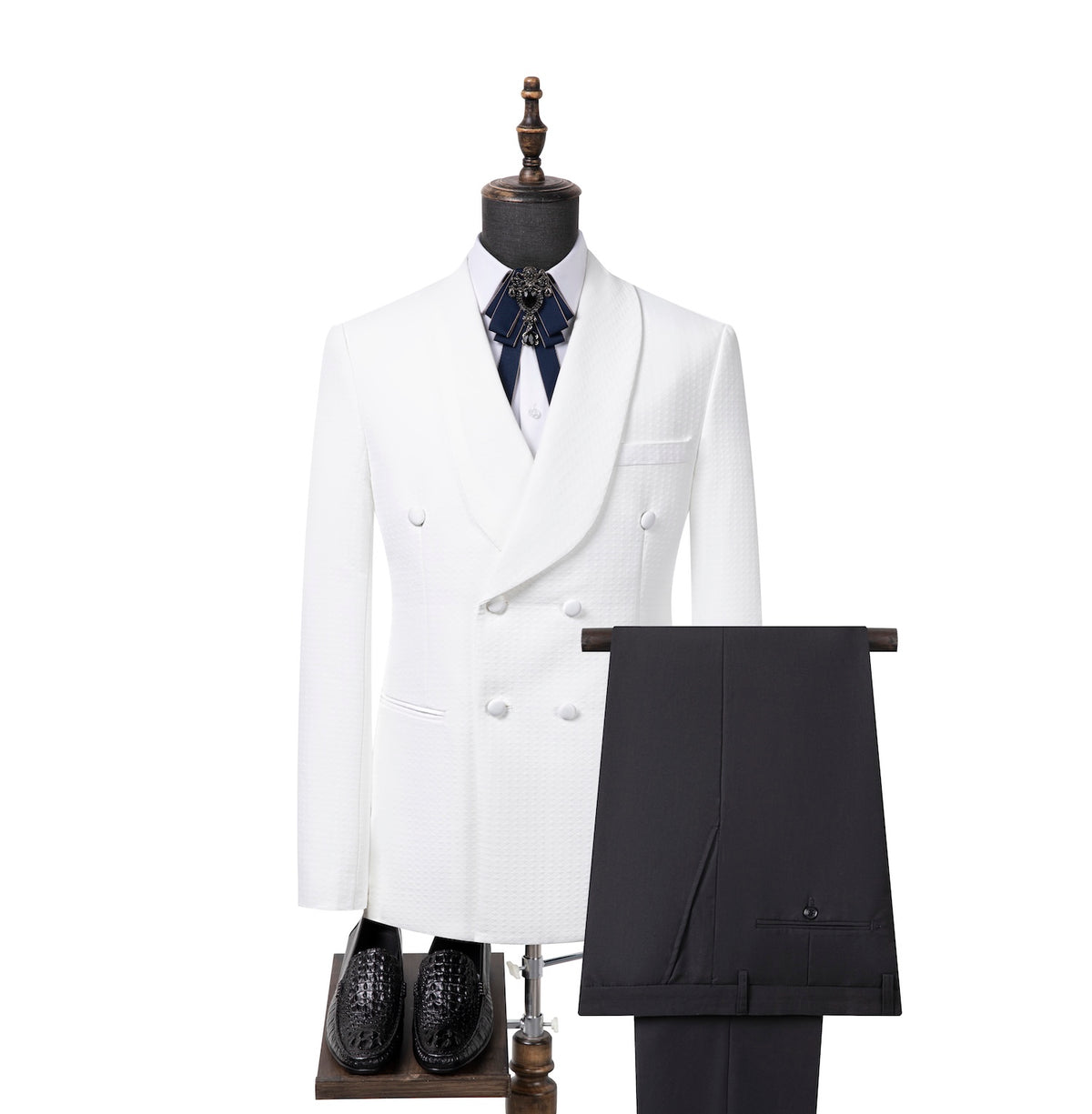 Crisp White Double-breasted Men Suits S8647