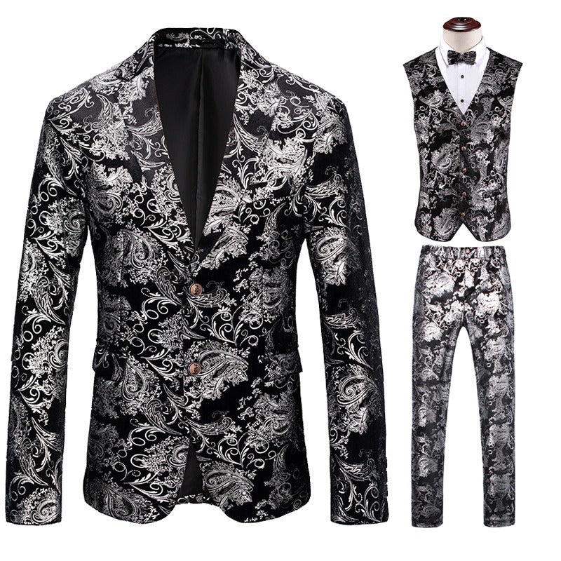 SUITMINE Black-Gold Patterned Suit S8619
