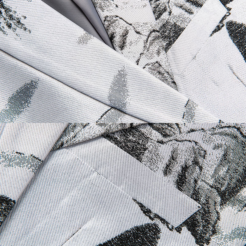 White Landscape Print Blazer S8222