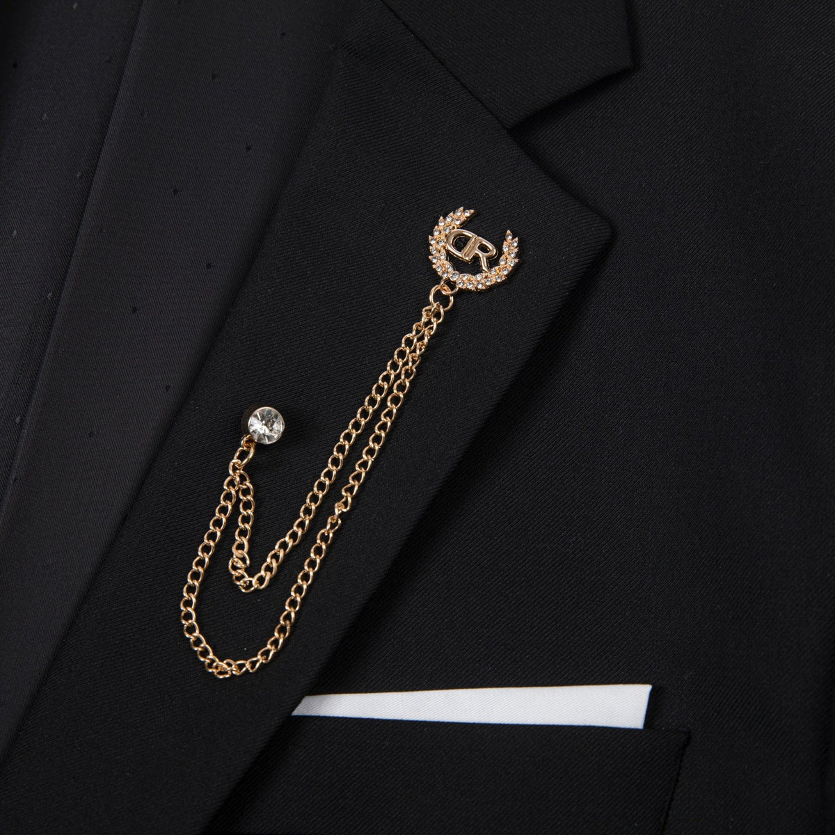 Full view of a Suitmine Men's Black Slim Fit 3-Piece Suit on a mannequin, featuring a blazer, vest, and trousers, accented