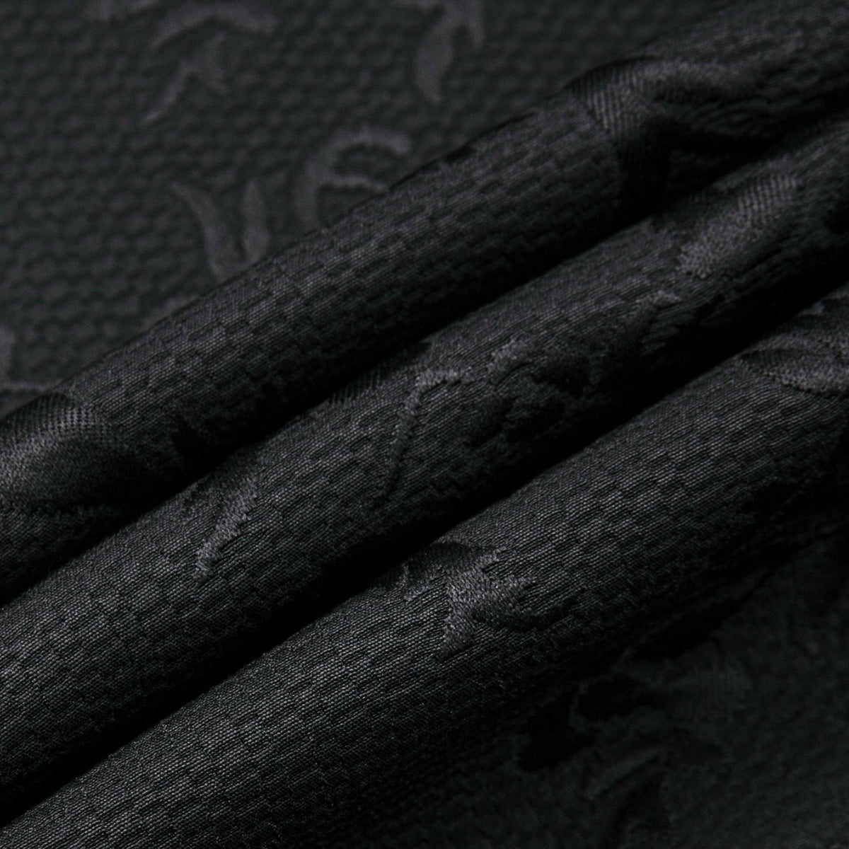 Suitmine men's black double-breasted suit with jacquard pattern and embellished shawl lapels, paired with matching trousers