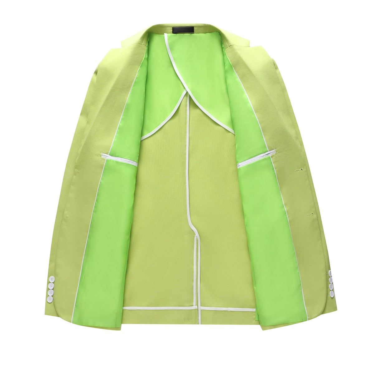 Men's lime green slim fit suit set with two-button blazer and matching trousers