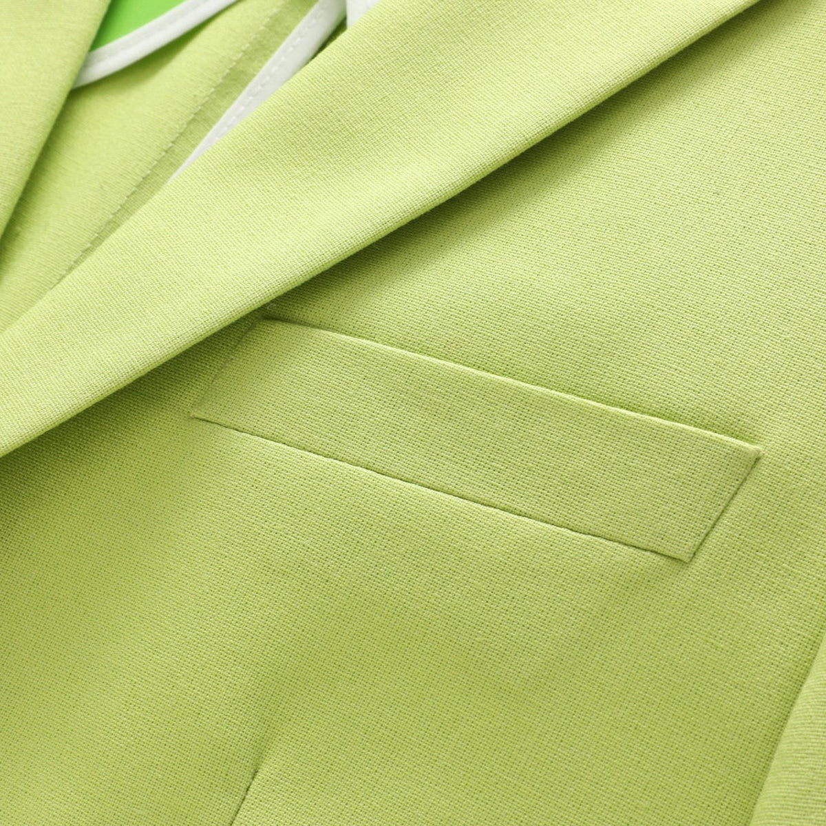 Men's lime green slim fit suit set with two-button blazer and matching trousers