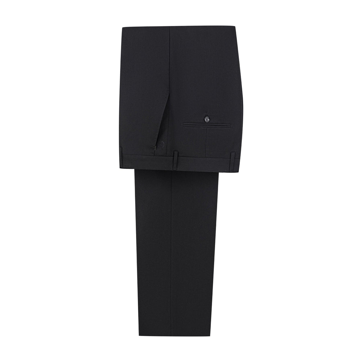 Full view of a Suitmine Men's Black Slim Fit 3-Piece Suit on a mannequin, featuring a blazer, vest, and trousers, accented