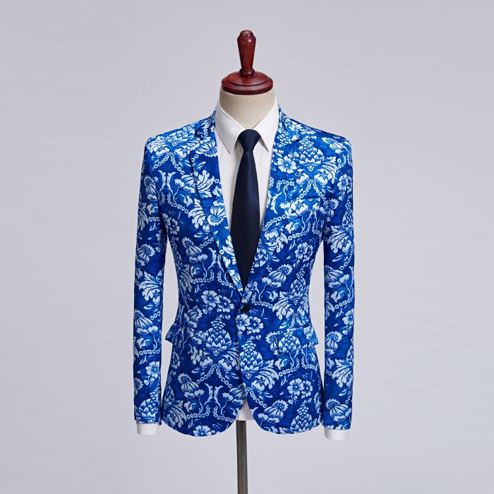 Blazer blu con pittura tradizionale M8021 