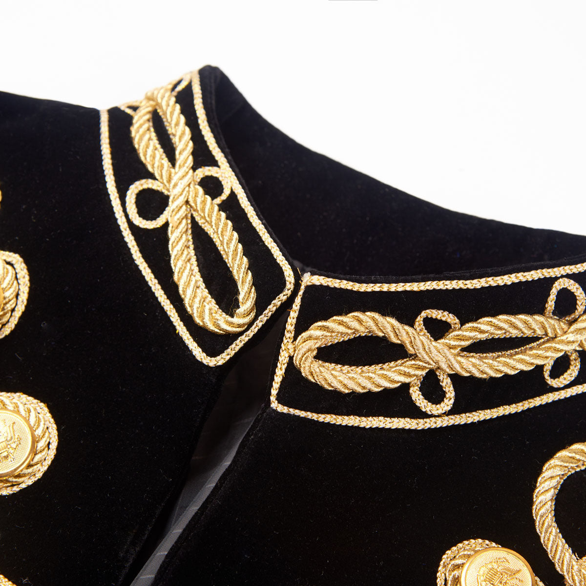 Black & Gold Velvet Embroidered Mandarin Collar Jacket S8021 -1