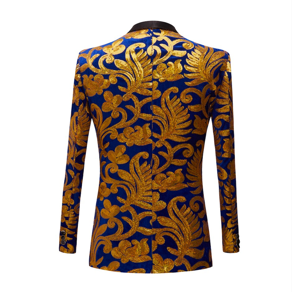 Floral Royal Blue & Gold Sequin Tuxedo M8054
