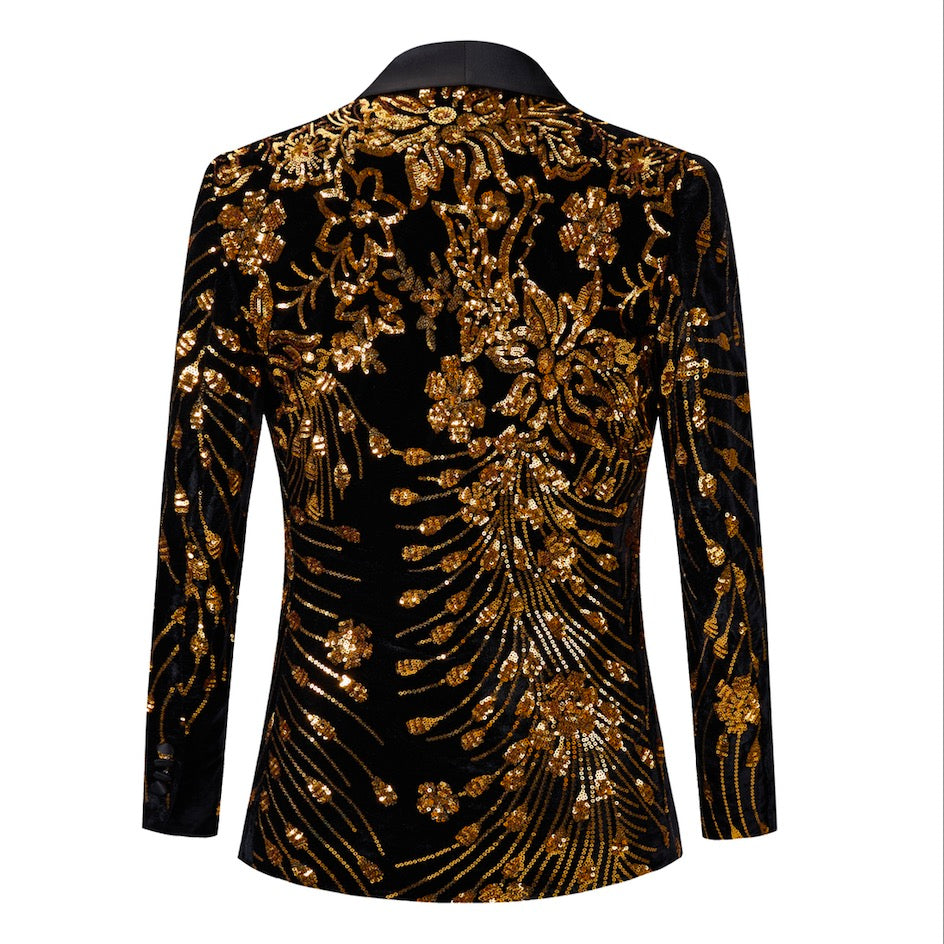 Floral Royal Gold Sequin Tuxedo-2 Piece M8057