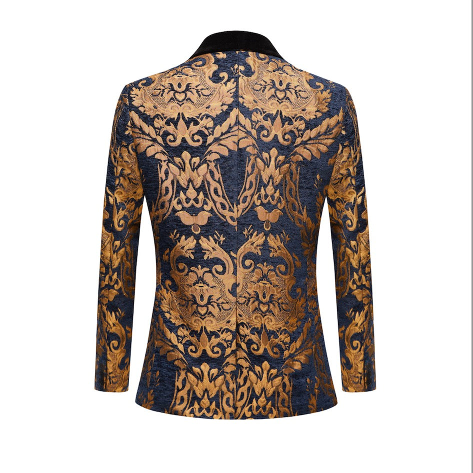 Navy Blue With Golden Floral Tuxedo M8075